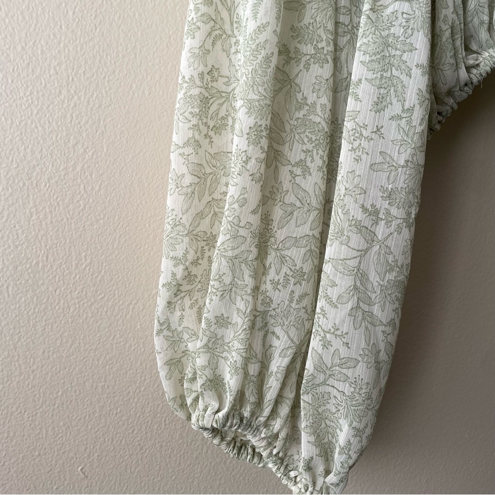 Blu Pepper Green Floral Sheer Crop Top Longsleeve Women's M Fairycore Spring - Picture 3 of 6